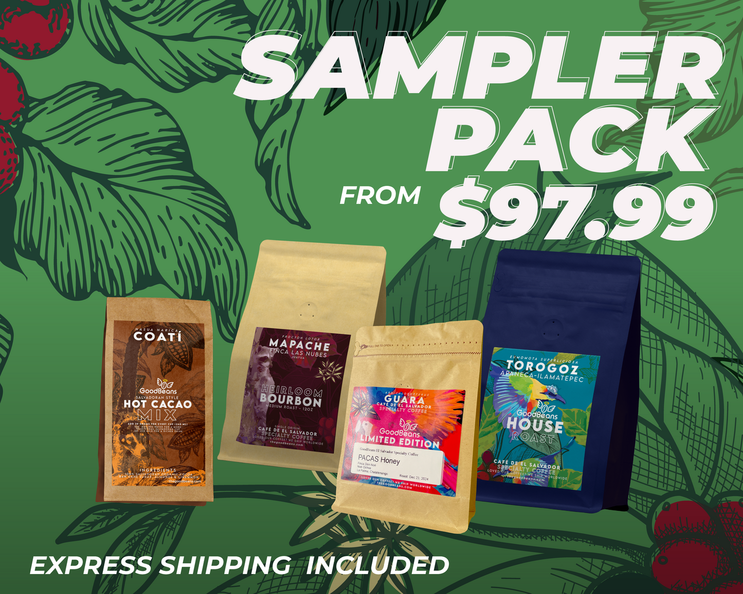 El Salvador Coffee Sampler Pack - Express Shipping Included!